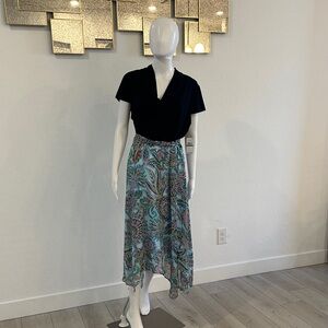 SLNY Asymmetrical Dress in Black and Teal